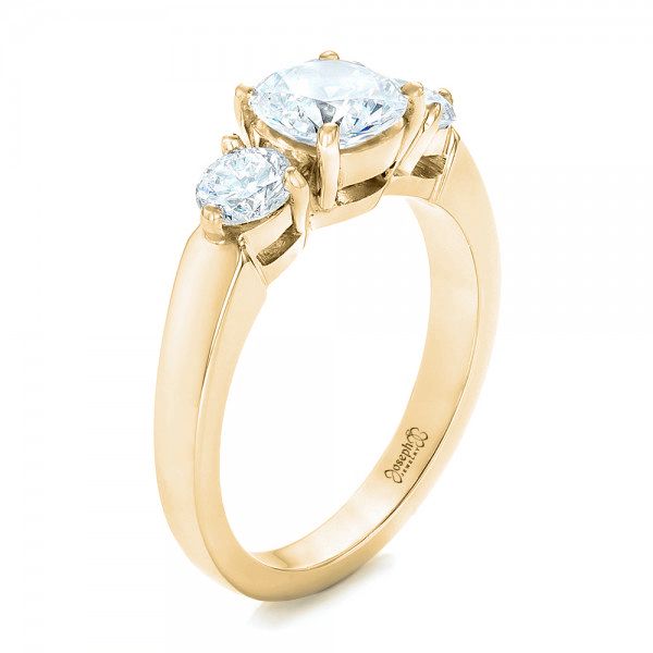 14k Yellow Gold 14k Yellow Gold Three Stone Diamond Engagement Ring - Three-Quarter View -  100329