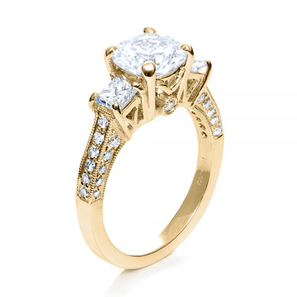 18k Yellow Gold 18k Yellow Gold Three Stone Diamond Engagement Ring - Three-Quarter View -  208