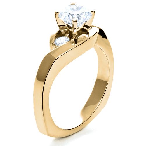 14k Yellow Gold 14k Yellow Gold Three Stone Diamond Engagement Ring - Three-Quarter View -  214