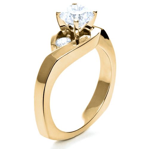 18k Yellow Gold 18k Yellow Gold Three Stone Diamond Engagement Ring - Three-Quarter View - 214