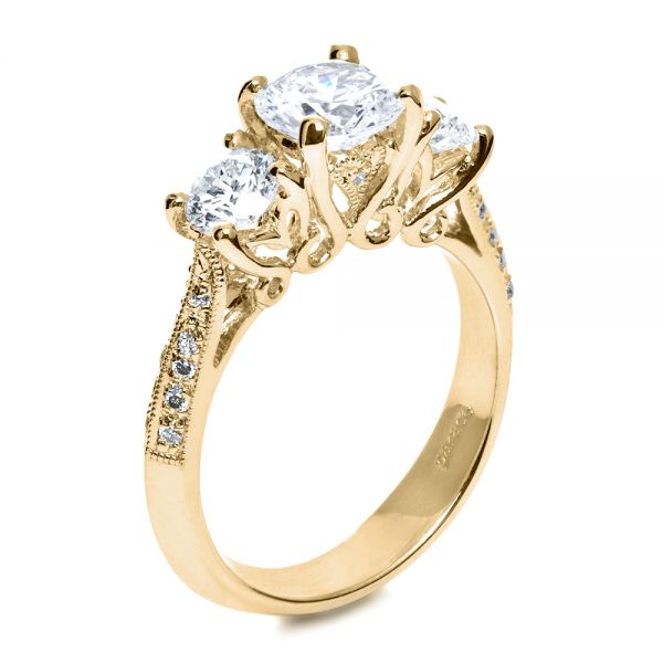 18k Yellow Gold 18k Yellow Gold Three Stone Diamond Engagement Ring - Top View -  171