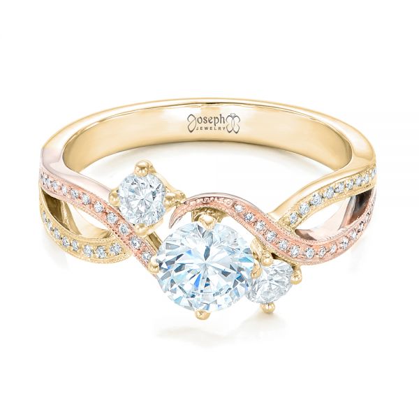 14k Yellow Gold And Platinum 14k Yellow Gold And Platinum Three Stone Diamond Engagement Ring - Flat View -  102088