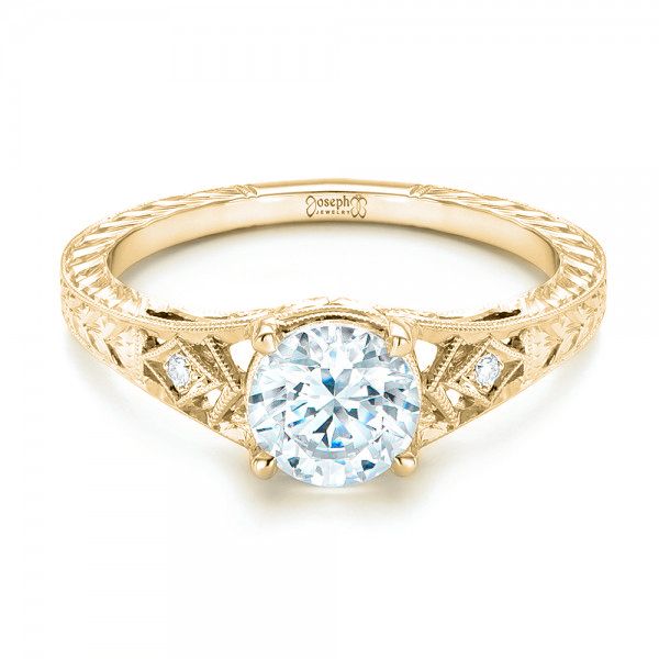 18k Yellow Gold 18k Yellow Gold Three-stone Diamond Engagement Ring - Flat View - 102674