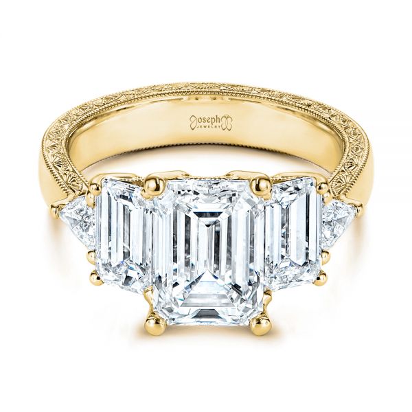 18k Yellow Gold 18k Yellow Gold Three Stone Diamond Engagement Ring - Flat View -  106519