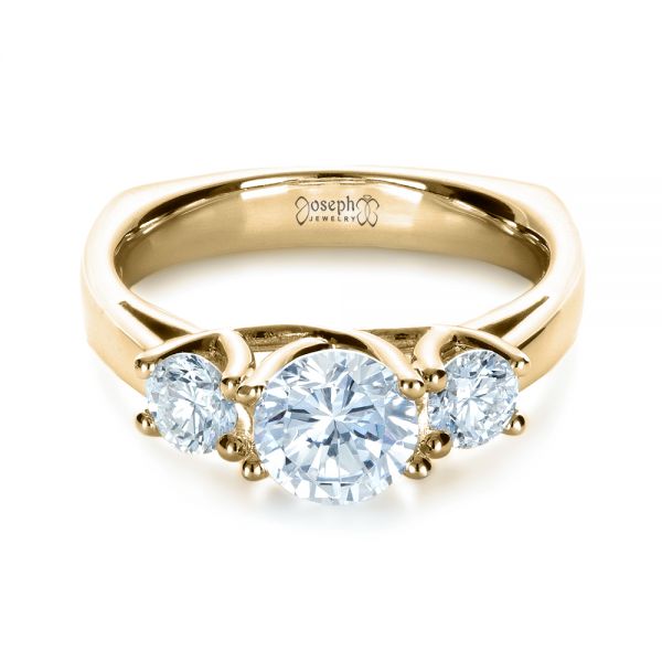 18k Yellow Gold 18k Yellow Gold Three Stone Diamond Engagement Ring - Flat View - 1286