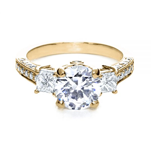 18k Yellow Gold 18k Yellow Gold Three Stone Diamond Engagement Ring - Flat View -  208