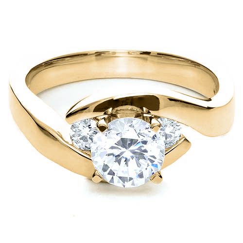 18k Yellow Gold 18k Yellow Gold Three Stone Diamond Engagement Ring - Flat View -  214