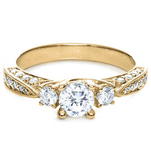 14k Yellow Gold 14k Yellow Gold Three Stone Diamond Engagement Ring - Flat View -  236