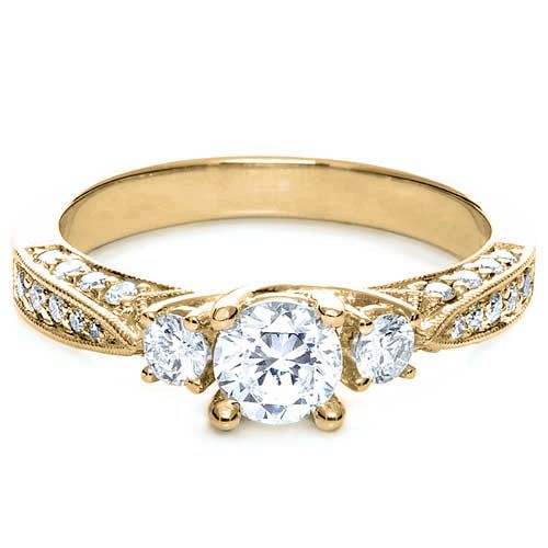 14k Yellow Gold 14k Yellow Gold Three Stone Diamond Engagement Ring - Flat View - 236