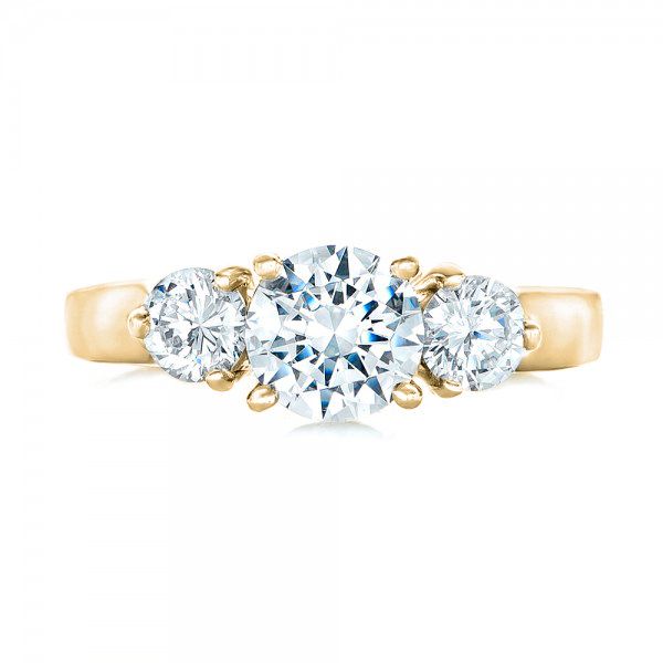 18k Yellow Gold 18k Yellow Gold Three Stone Diamond Engagement Ring - Top View -  100329