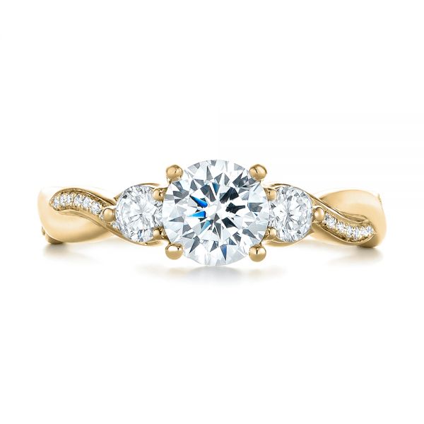 18k Yellow Gold 18k Yellow Gold Three Stone Diamond Engagement Ring - Top View -  104011