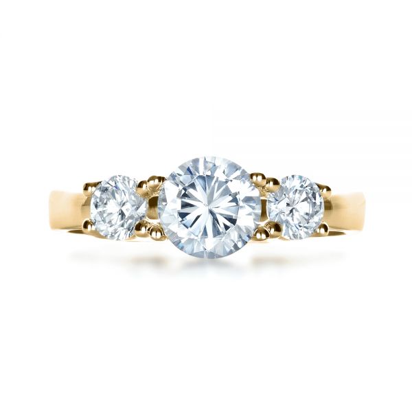 18k Yellow Gold 18k Yellow Gold Three Stone Diamond Engagement Ring - Top View - 1286