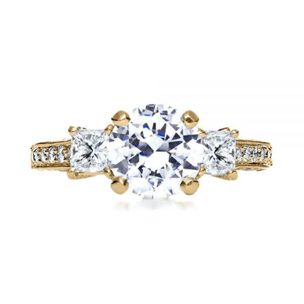 14k Yellow Gold 14k Yellow Gold Three Stone Diamond Engagement Ring - Top View - 208