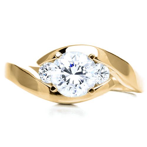 18k Yellow Gold 18k Yellow Gold Three Stone Diamond Engagement Ring - Top View -  214