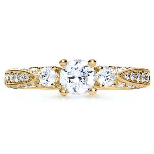 14k Yellow Gold 14k Yellow Gold Three Stone Diamond Engagement Ring - Top View - 236