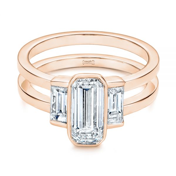 14k Rose Gold 14k Rose Gold Three Stone Emerald Diamond Interlocking Engagement Ring - Flat View -  105864