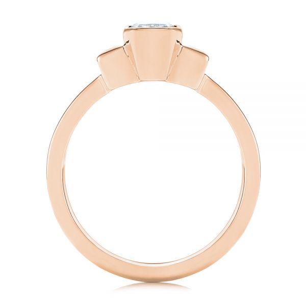 18k Rose Gold 18k Rose Gold Three Stone Emerald Diamond Interlocking Engagement Ring - Front View -  105864