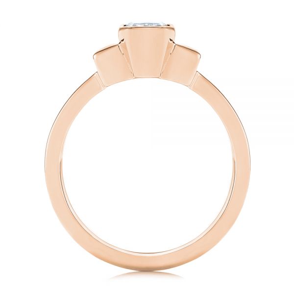 18k Rose Gold 18k Rose Gold Three Stone Emerald Diamond Interlocking Engagement Ring - Front View - 105864