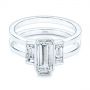 14k White Gold Three Stone Emerald Diamond Interlocking Engagement Ring - Flat View -  105864 - Thumbnail