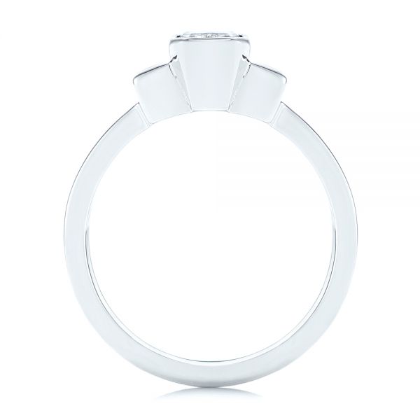 14k White Gold Three Stone Emerald Diamond Interlocking Engagement Ring - Front View -  105864