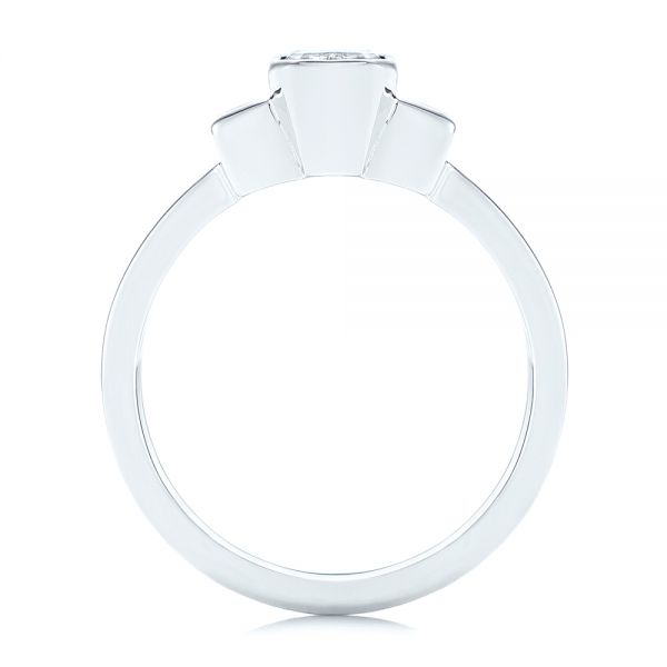 14k White Gold Three Stone Emerald Diamond Interlocking Engagement Ring - Front View - 105864