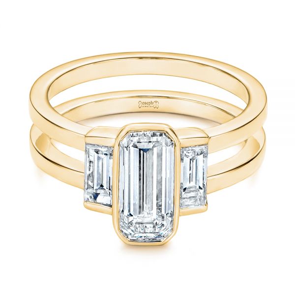 14k Yellow Gold 14k Yellow Gold Three Stone Emerald Diamond Interlocking Engagement Ring - Flat View -  105864