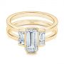 18k Yellow Gold 18k Yellow Gold Three Stone Emerald Diamond Interlocking Engagement Ring - Flat View -  105864 - Thumbnail