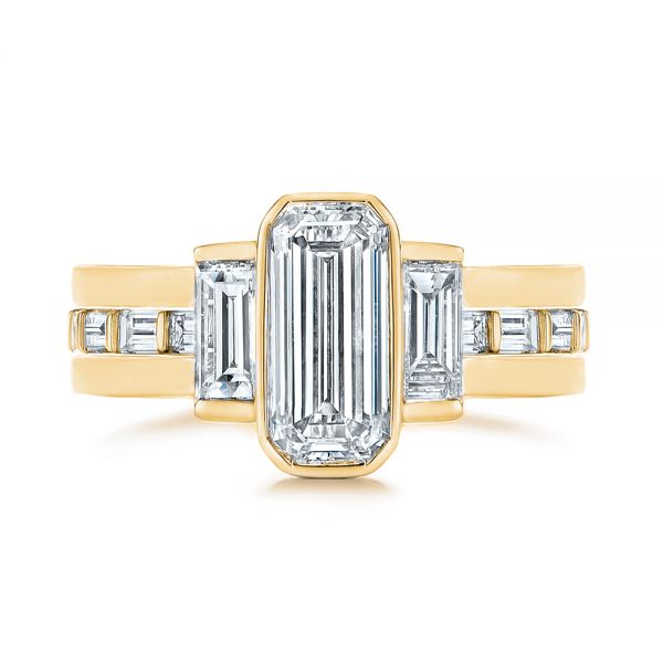 14k Yellow Gold 14k Yellow Gold Three Stone Emerald Diamond Interlocking Engagement Ring - Top View -  105864