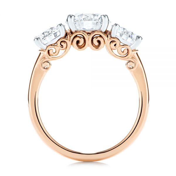 18k Rose Gold And 14K Gold 18k Rose Gold And 14K Gold Three Stone Filigree Diamond Engagement Ring - Front View -  106148 - Thumbnail