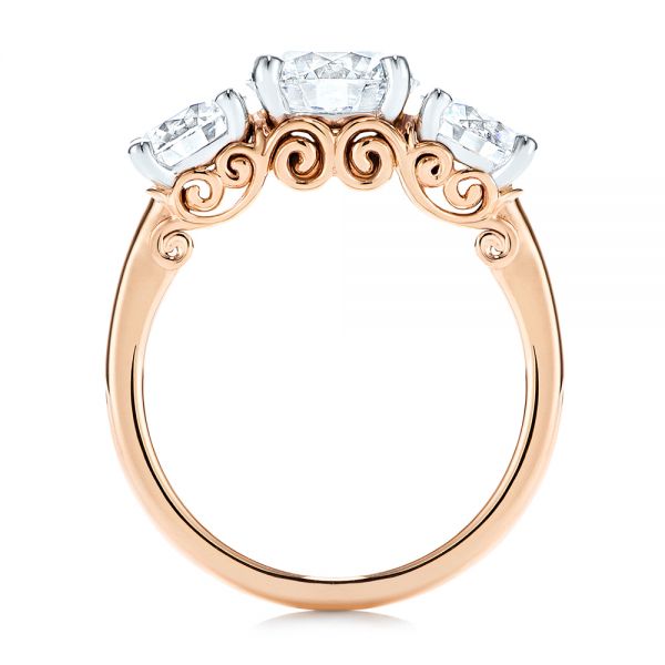 14k Rose Gold And Platinum 14k Rose Gold And Platinum Three Stone Filigree Diamond Engagement Ring - Front View - 106148