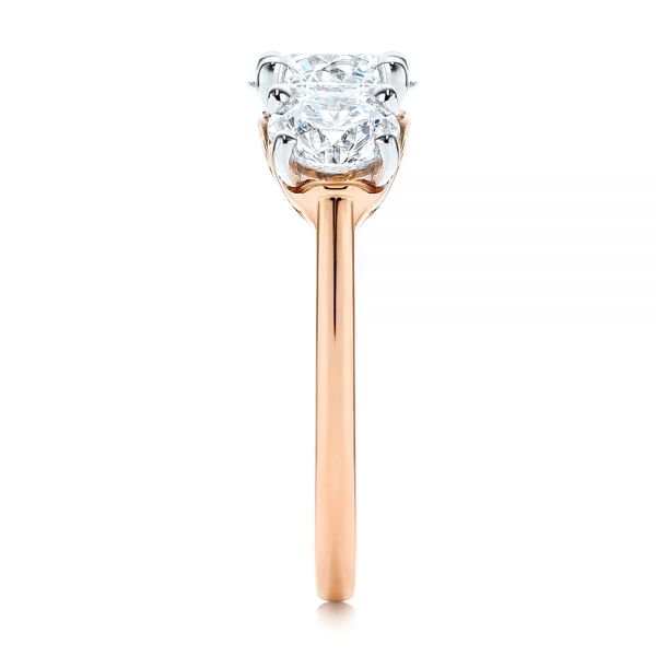 14k Rose Gold And Platinum 14k Rose Gold And Platinum Three Stone Filigree Diamond Engagement Ring - Side View - 106148