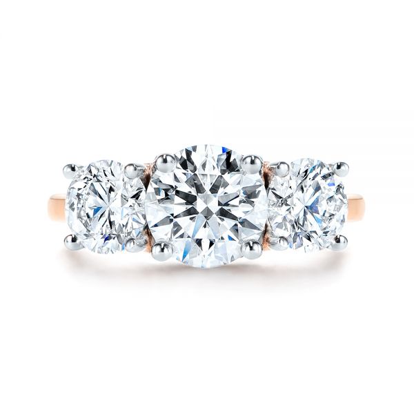 14k Rose Gold And Platinum 14k Rose Gold And Platinum Three Stone Filigree Diamond Engagement Ring - Top View - 106148