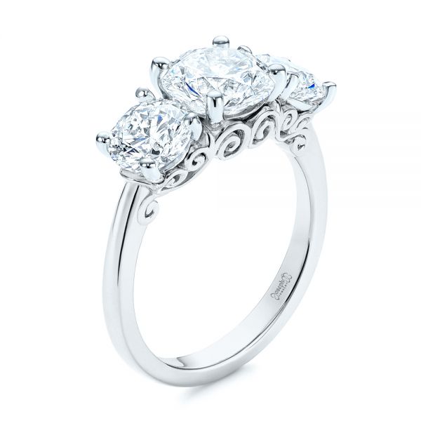 14k White Gold And Platinum 14k White Gold And Platinum Three Stone Filigree Diamond Engagement Ring - Three-Quarter View - 106148