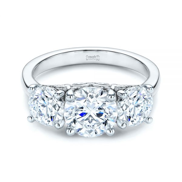  Platinum And 14K Gold Platinum And 14K Gold Three Stone Filigree Diamond Engagement Ring - Flat View -  106148 - Thumbnail