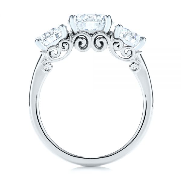  Platinum And 18K Gold Platinum And 18K Gold Three Stone Filigree Diamond Engagement Ring - Front View -  106148 - Thumbnail