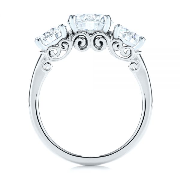 14k White Gold And Platinum 14k White Gold And Platinum Three Stone Filigree Diamond Engagement Ring - Front View - 106148