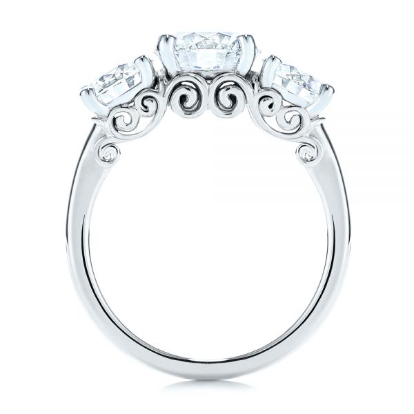 18k White Gold And 14K Gold 18k White Gold And 14K Gold Three Stone Filigree Diamond Engagement Ring - Front View -  106148 - Thumbnail