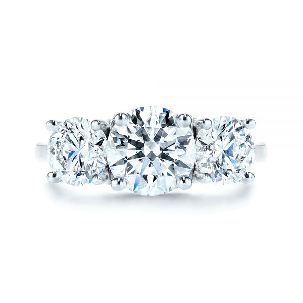  Platinum And 18K Gold Platinum And 18K Gold Three Stone Filigree Diamond Engagement Ring - Top View -  106148 - Thumbnail