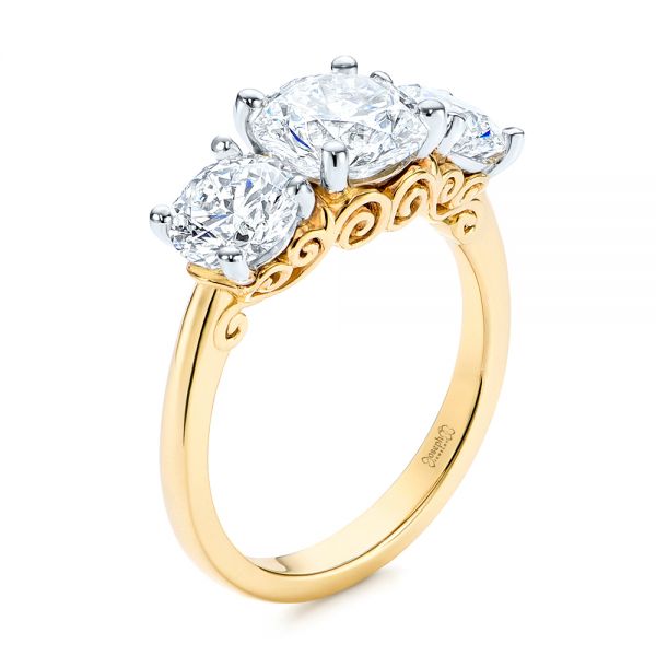 14k Yellow Gold And 14K Gold 14k Yellow Gold And 14K Gold Three Stone Filigree Diamond Engagement Ring - Three-Quarter View -  106148