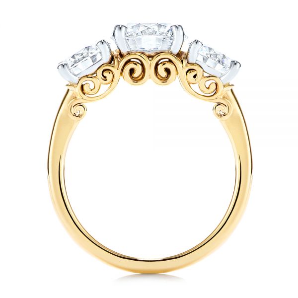 14k Yellow Gold And 18K Gold 14k Yellow Gold And 18K Gold Three Stone Filigree Diamond Engagement Ring - Front View -  106148 - Thumbnail