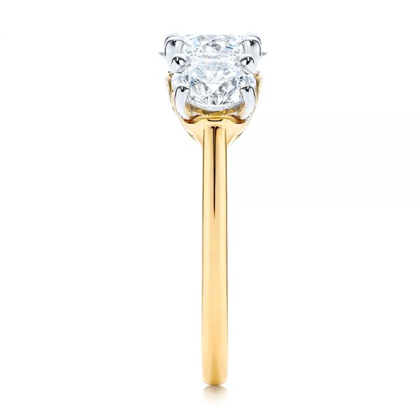 14k Yellow Gold And Platinum Three Stone Filigree Diamond Engagement Ring - Side View -  106148 - Thumbnail
