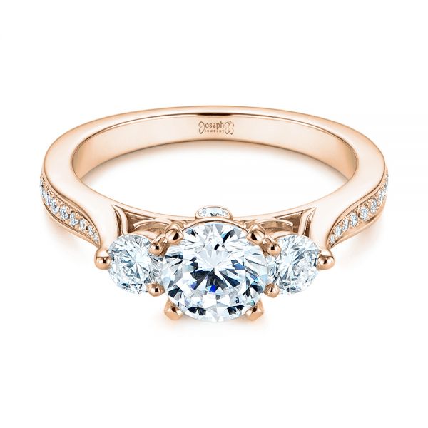 14k Rose Gold 14k Rose Gold Three Stone Filigree Peekaboo Diamond Engagement Ring - Flat View - 105208