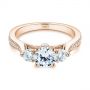14k Rose Gold 14k Rose Gold Three Stone Filigree Peekaboo Diamond Engagement Ring - Flat View -  105208 - Thumbnail