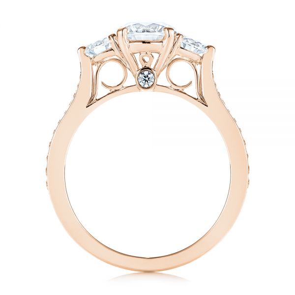 18k Rose Gold 18k Rose Gold Three Stone Filigree Peekaboo Diamond Engagement Ring - Front View -  105208