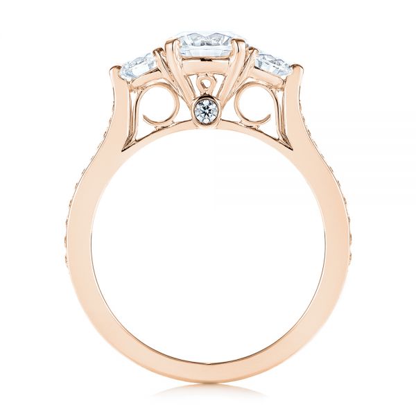 14k Rose Gold 14k Rose Gold Three Stone Filigree Peekaboo Diamond Engagement Ring - Front View - 105208