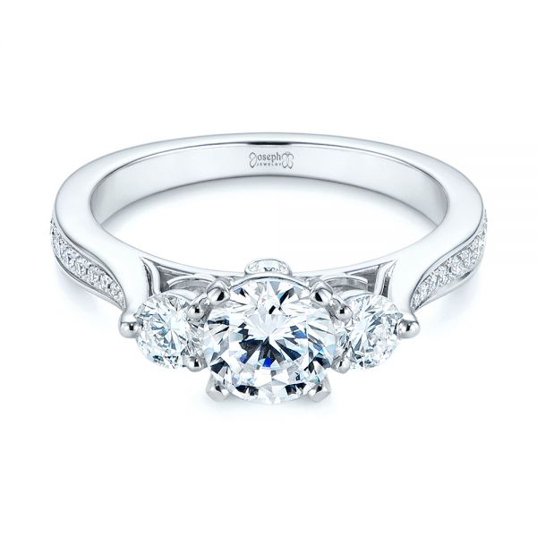 18k White Gold Three Stone Filigree Peekaboo Diamond Engagement Ring - Flat View - 105208