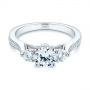 18k White Gold Three Stone Filigree Peekaboo Diamond Engagement Ring - Flat View -  105208 - Thumbnail