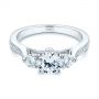 18k White Gold Three Stone Filigree Peekaboo Diamond Engagement Ring - Flat View -  105208 - Thumbnail