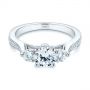 14k White Gold 14k White Gold Three Stone Filigree Peekaboo Diamond Engagement Ring - Flat View -  105208 - Thumbnail