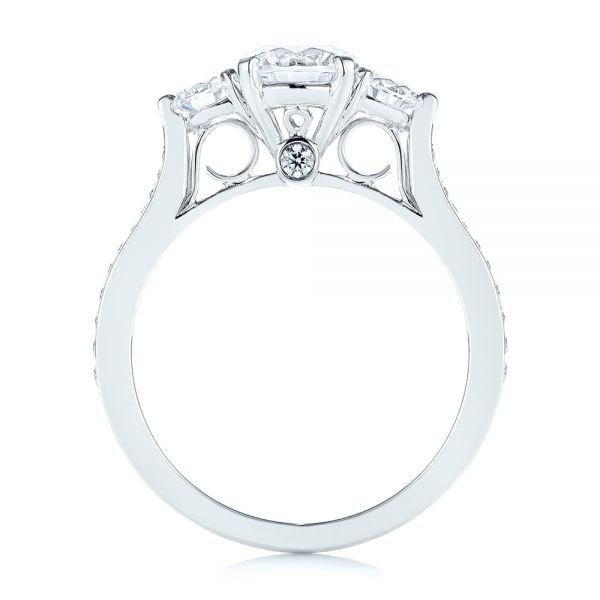 18k White Gold Three Stone Filigree Peekaboo Diamond Engagement Ring - Front View -  105208